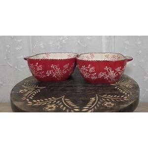 Temptations by tara Floral Lace Cranberry Red 16oz Ramekin Rounded Square